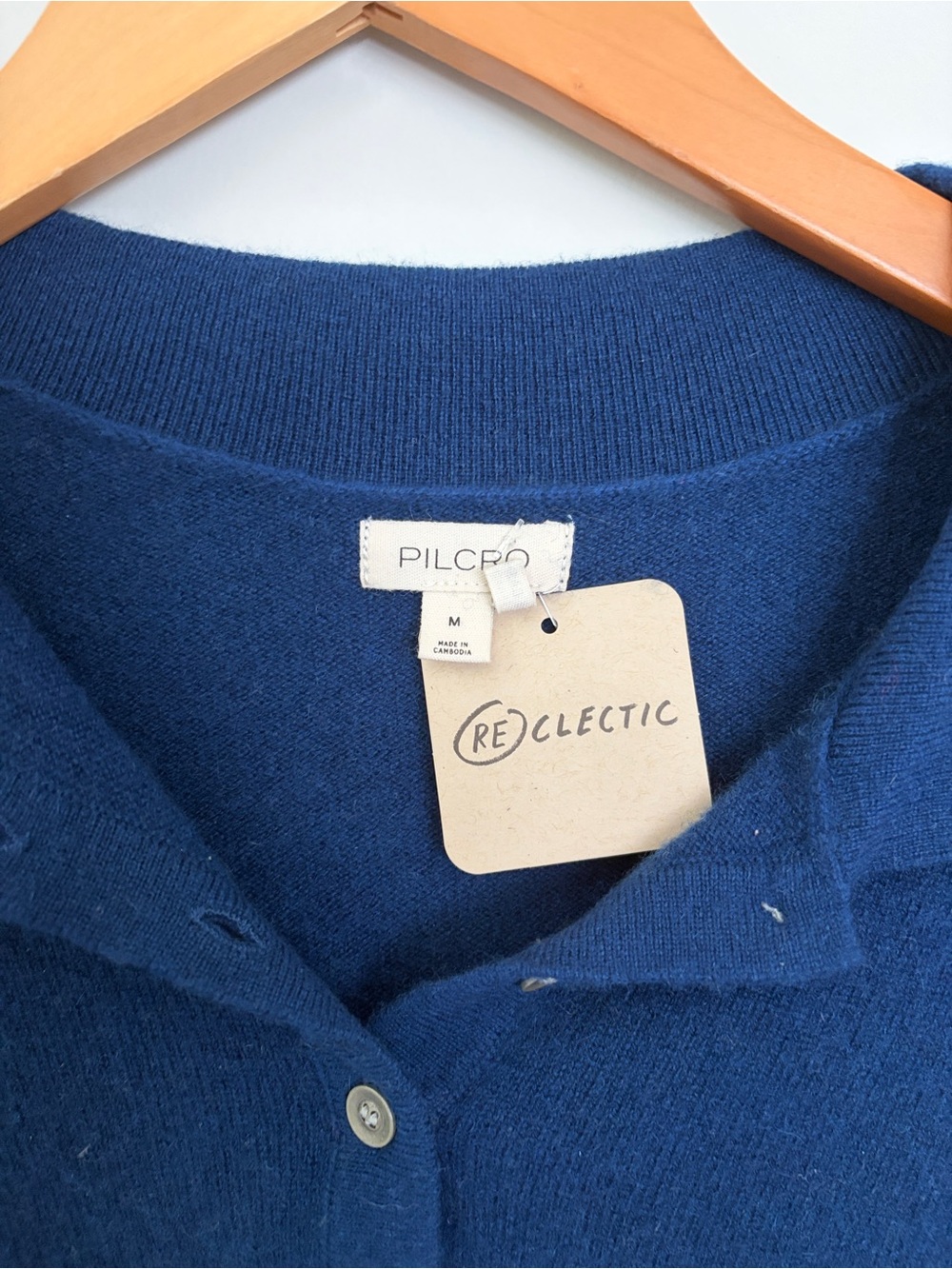Pilcro Jensen Cashmere Navy Polo Crop Sweater - Picture 3 of 4